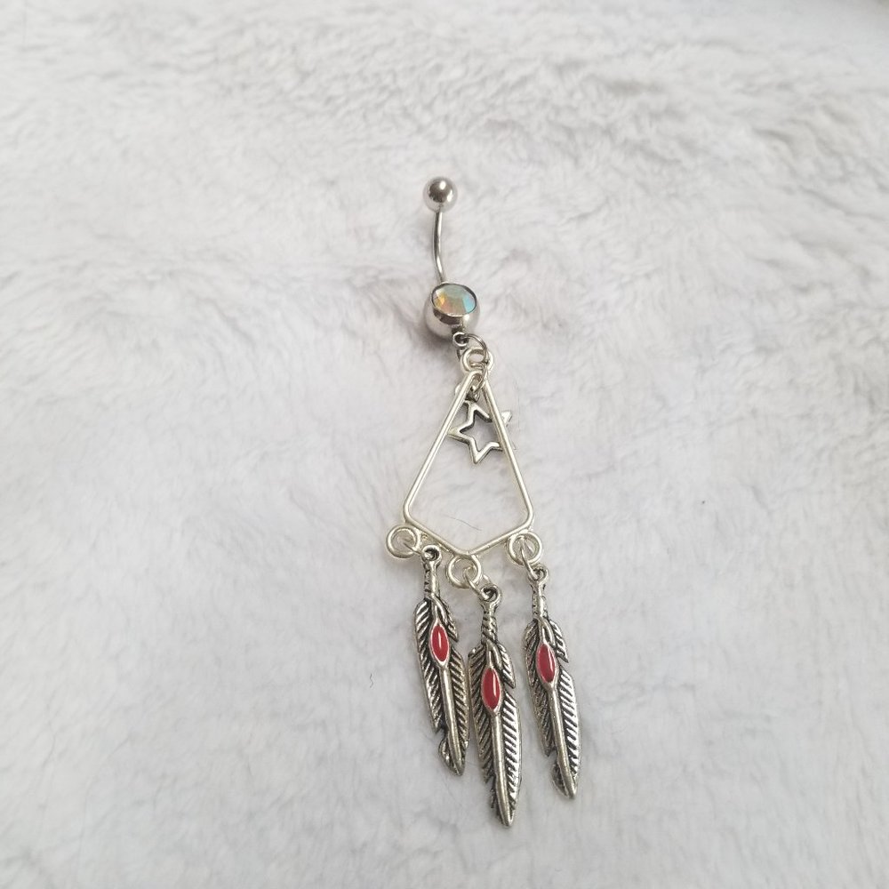 *5/35* New Western Style Feather Dangle Belly Ring  14G